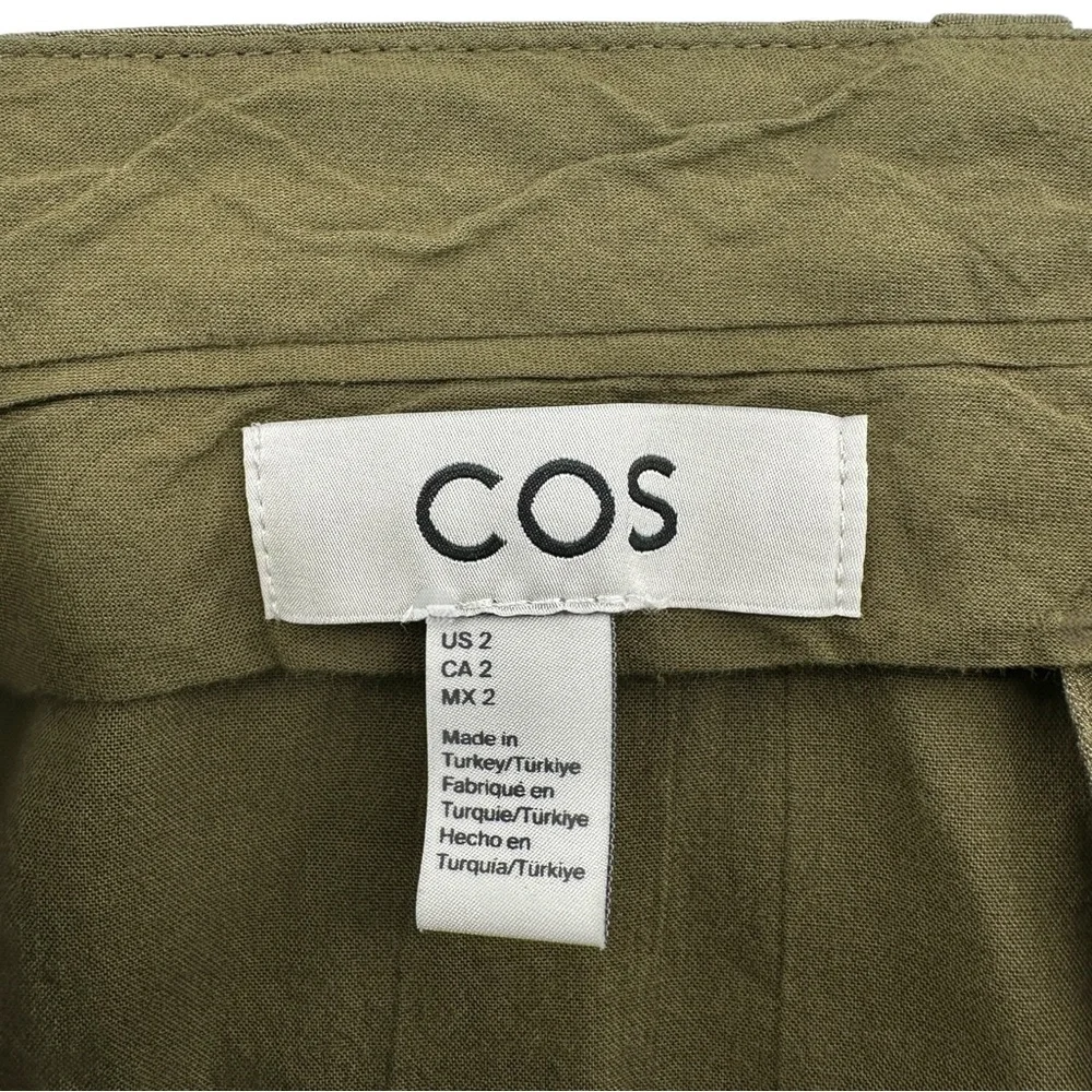 COS Khaki Green High Waisted Wide Leg Relaxed Fit Lyocell Linen Trousers Pants - Picture 10 of 11